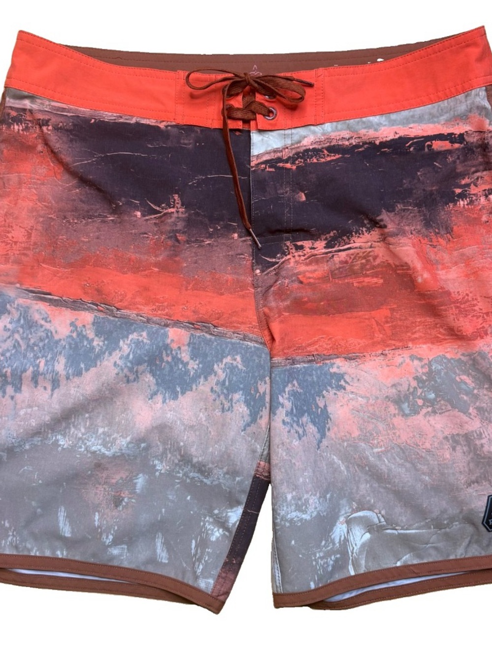 Men’s Prana Orange Printed High Seas Board Shorts Swim Trunks